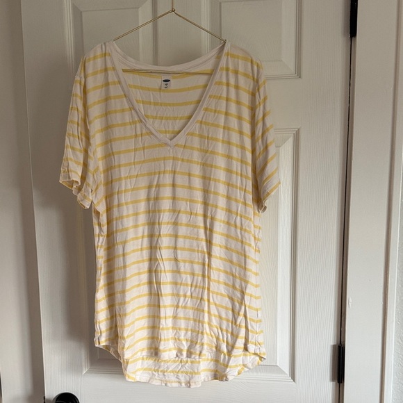 Old Navy Tops - Old Navy Yellow and White Striped V-Neck Tee